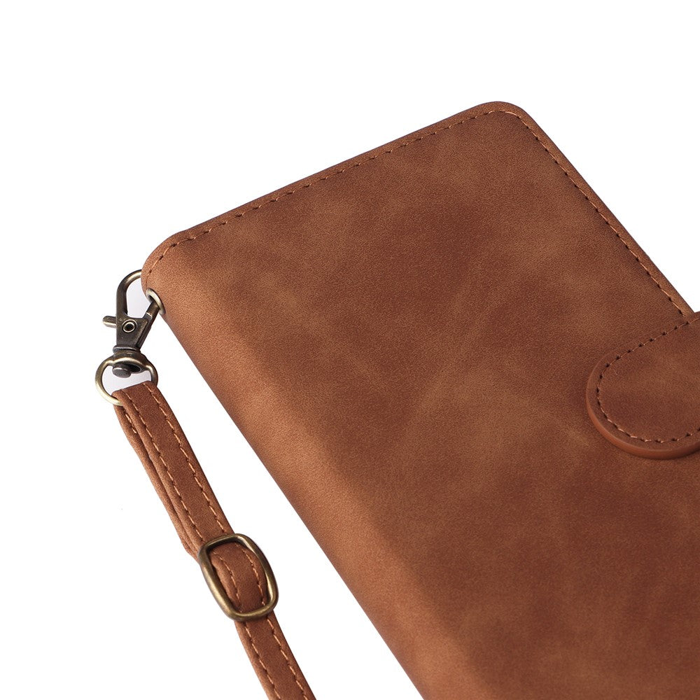 For iPhone 16 Case Zipper Multi-Pocket Wallet Leather Phone Cover with Shoulder and Wrist Straps