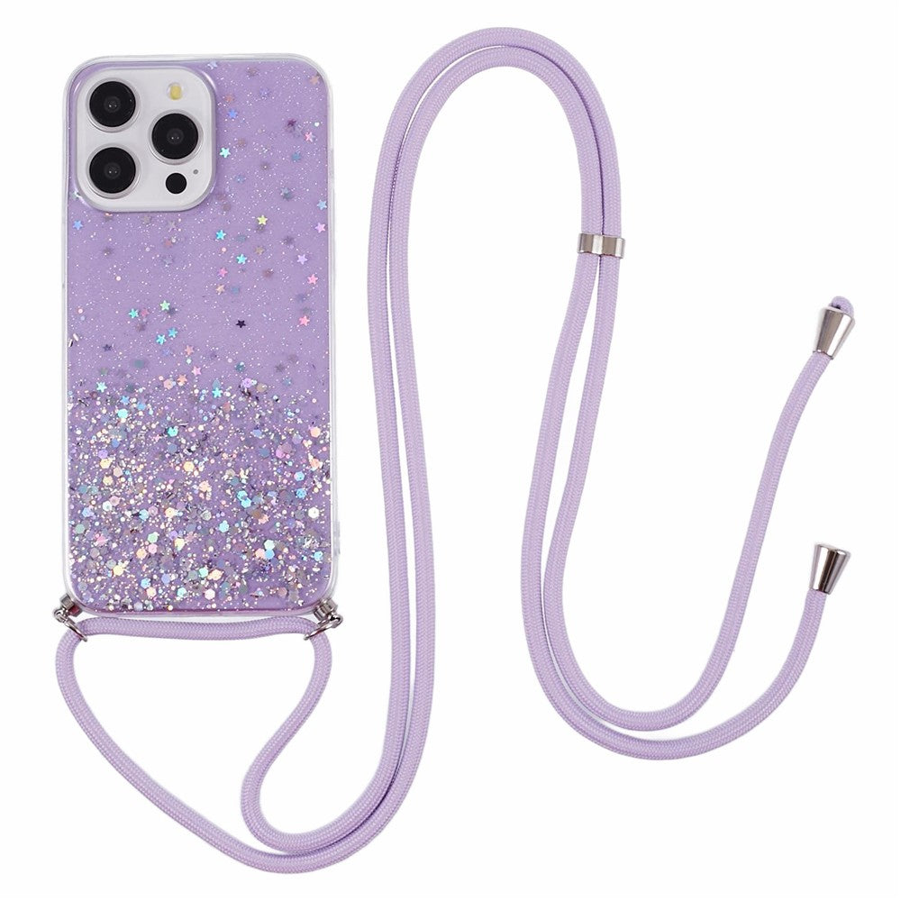AW Series For iPhone 16 Pro Max Case with Lanyard Sparkle Epoxy TPU Phone Cover Aesthetic Design