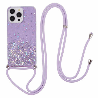 AW Series For iPhone 16 Pro Max Case with Lanyard Sparkle Epoxy TPU Phone Cover Aesthetic Design