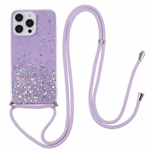 AW Series For iPhone 16 Pro Max Case with Lanyard Sparkle Epoxy TPU Phone Cover Aesthetic Design