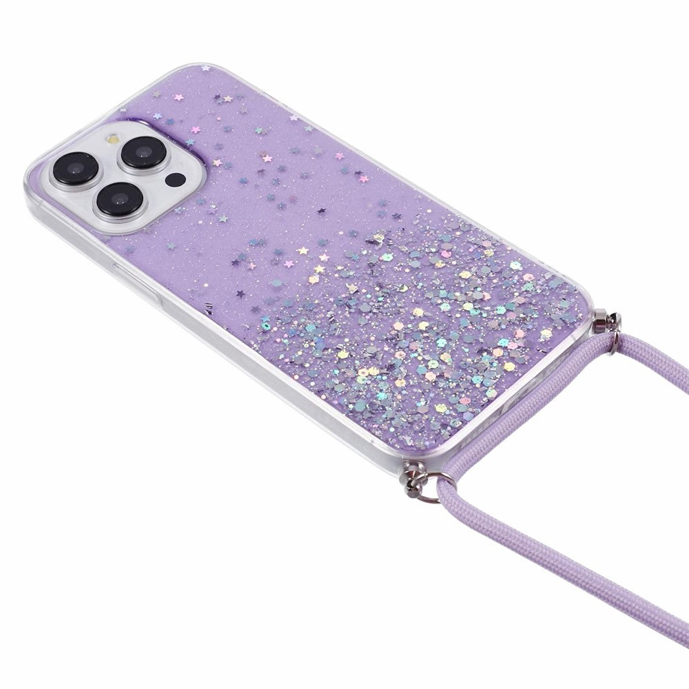 AW Series For iPhone 16 Pro Max Case with Lanyard Sparkle Epoxy TPU Phone Cover Aesthetic Design