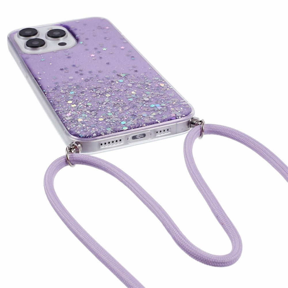AW Series For iPhone 16 Pro Max Case with Lanyard Sparkle Epoxy TPU Phone Cover Aesthetic Design