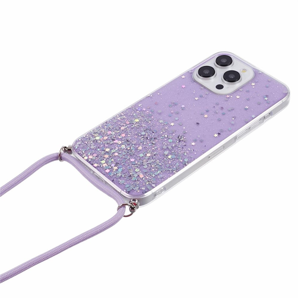 AW Series For iPhone 16 Pro Max Case with Lanyard Sparkle Epoxy TPU Phone Cover Aesthetic Design