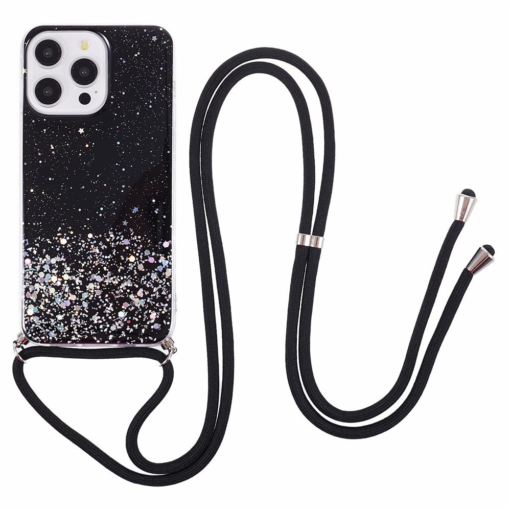 AW Series For iPhone 16 Pro Max Case with Lanyard Sparkle Epoxy TPU Phone Cover Aesthetic Design