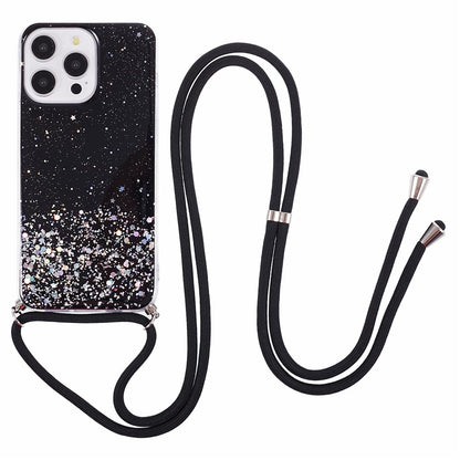 AW Series For iPhone 16 Pro Max Case with Lanyard Sparkle Epoxy TPU Phone Cover Aesthetic Design