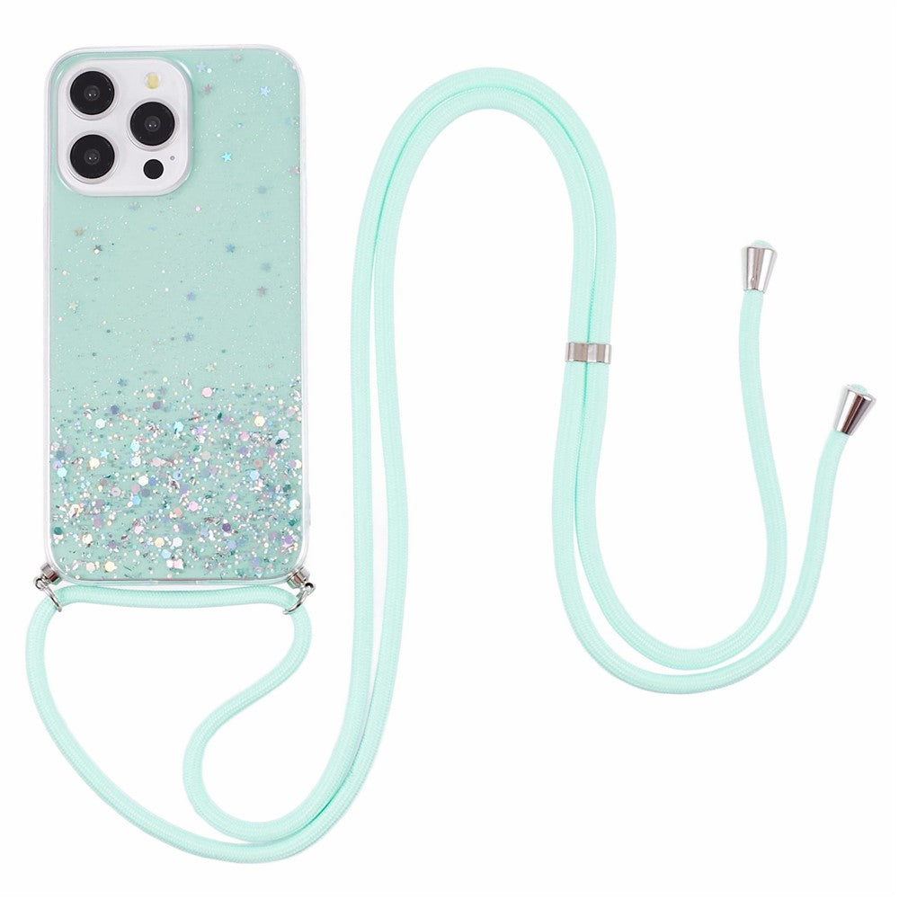 AW Series For iPhone 16 Pro Max Case with Lanyard Sparkle Epoxy TPU Phone Cover Aesthetic Design