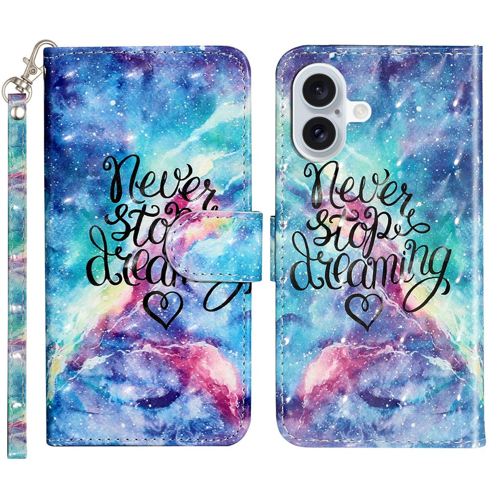 For iPhone 16 Leather Case Flip Wallet Phone Cover Magnetic Clasp 3D Pattern Printed