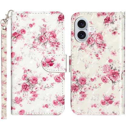 For iPhone 16 Leather Case Flip Wallet Phone Cover Magnetic Clasp 3D Pattern Printed