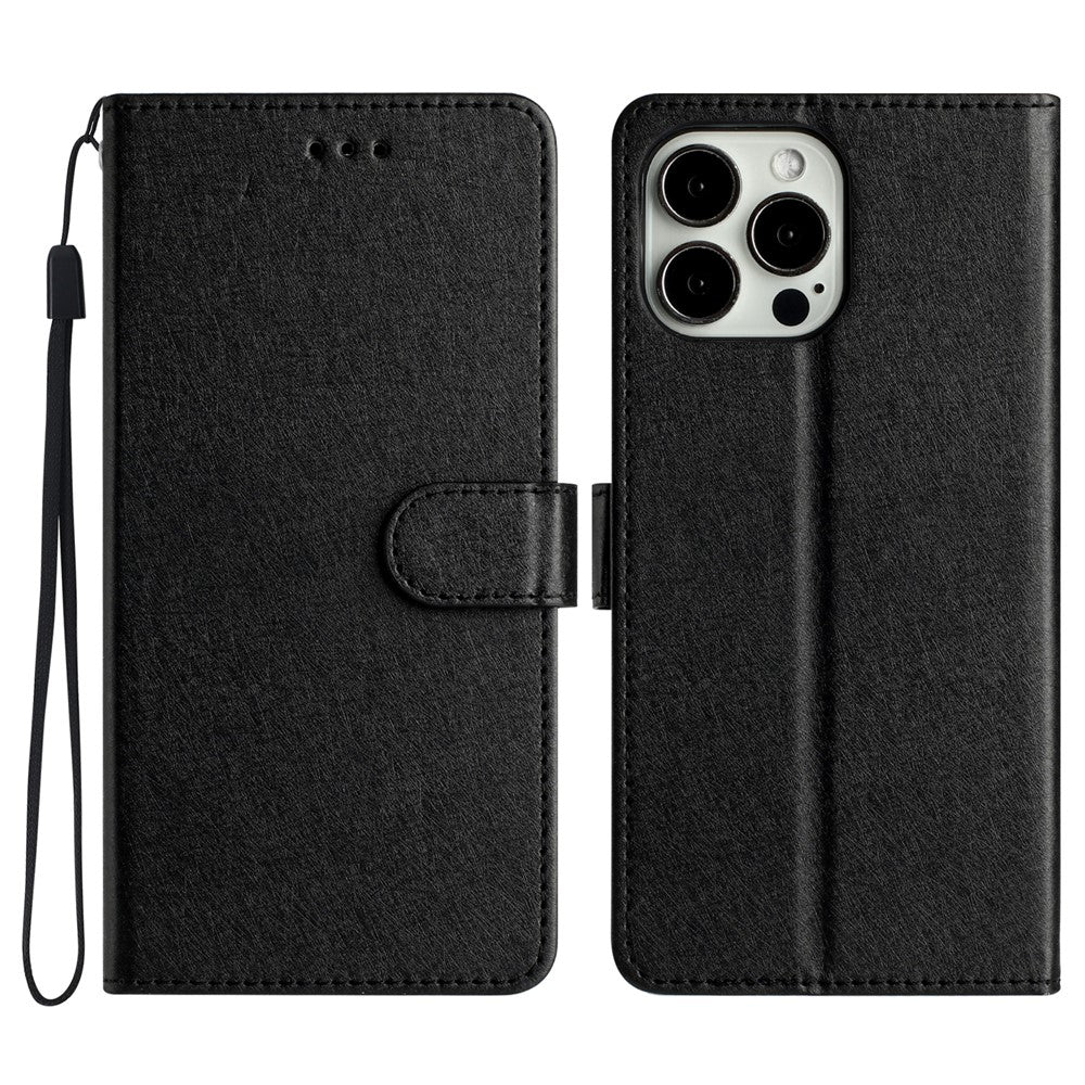 For iPhone 16 Pro Max Wallet Case Silk Texture Leather Phone Cover