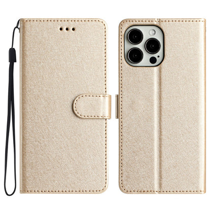 For iPhone 16 Pro Case Silk Texture Leather Wallet Phone Cover Magnetic Clasp Protective