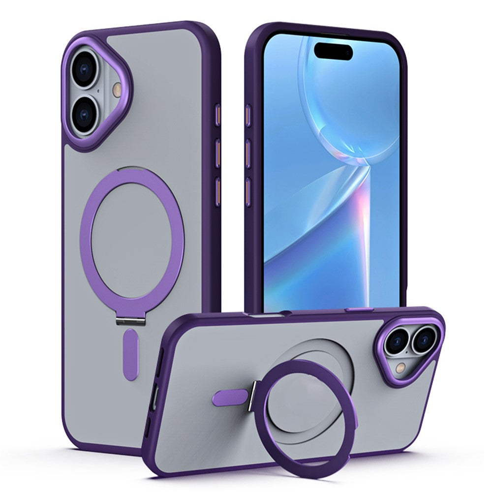 For iPhone 16 Magnetic Case TPU+Acrylic Drop Protection Kickstand Phone Cover