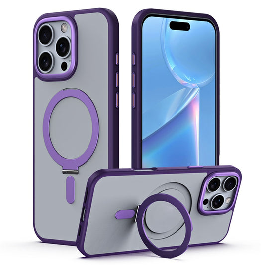 For iPhone 16 Pro Magnetic Case Anti-Drop TPU+Acrylic Kickstand Phone Cover