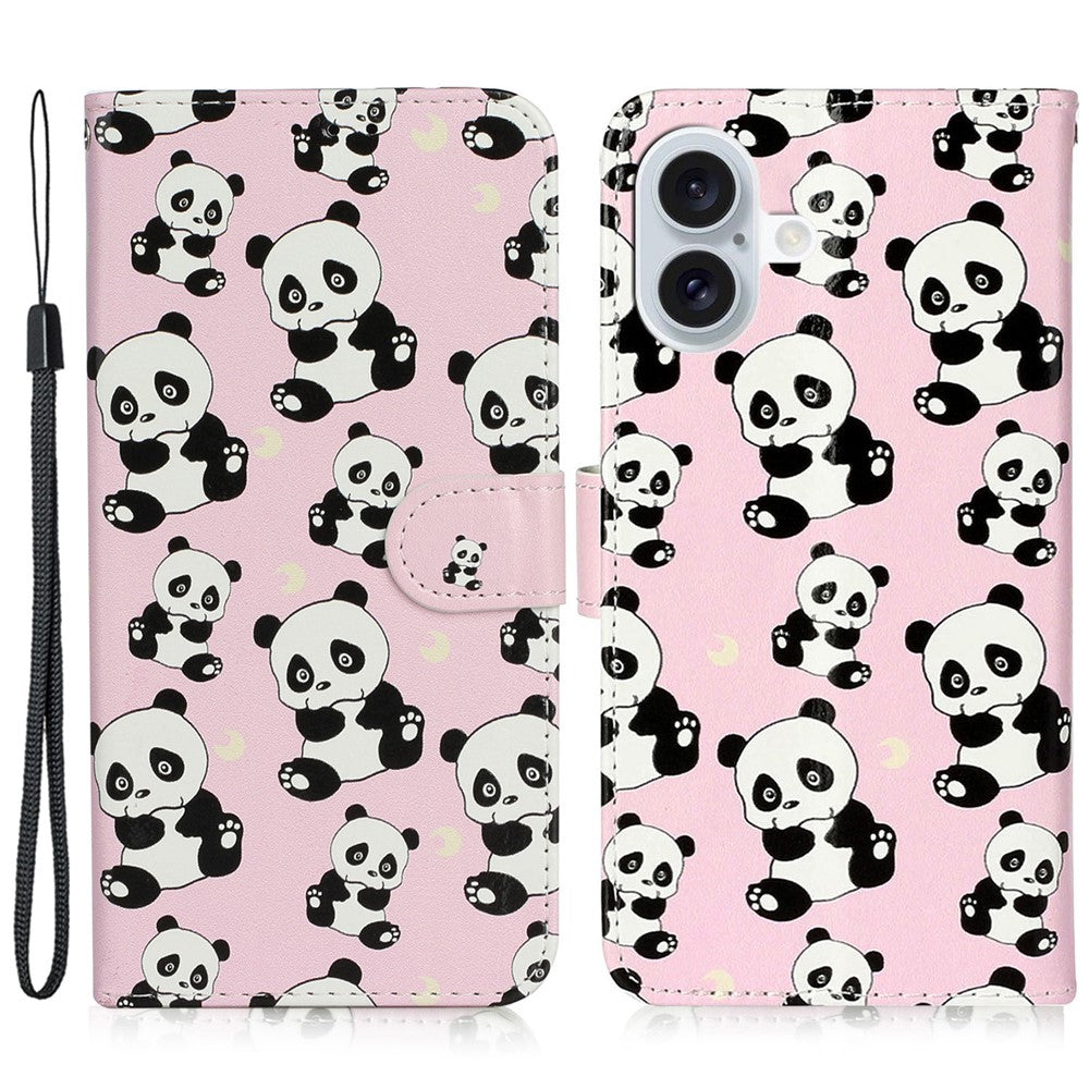 For iPhone 16 Case Leather Card Slot Holder Flip Phone Cover Pattern Printing