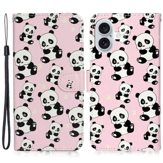 For iPhone 16 Case Leather Card Slot Holder Flip Phone Cover Pattern Printing