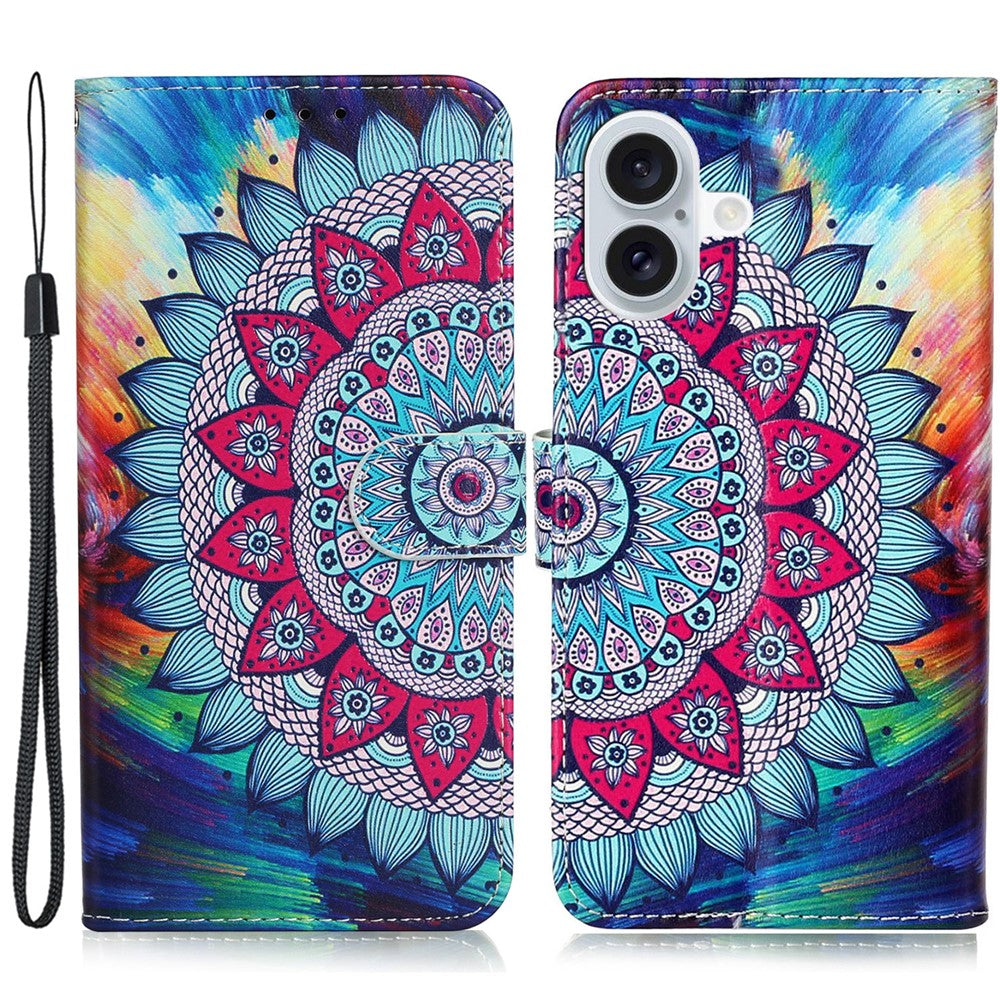 For iPhone 16 Case Leather Card Slot Holder Flip Phone Cover Pattern Printing