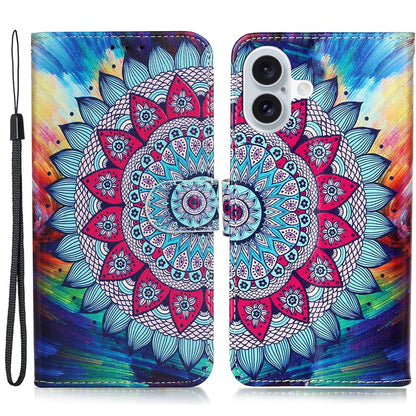 For iPhone 16 Case Leather Card Slot Holder Flip Phone Cover Pattern Printing