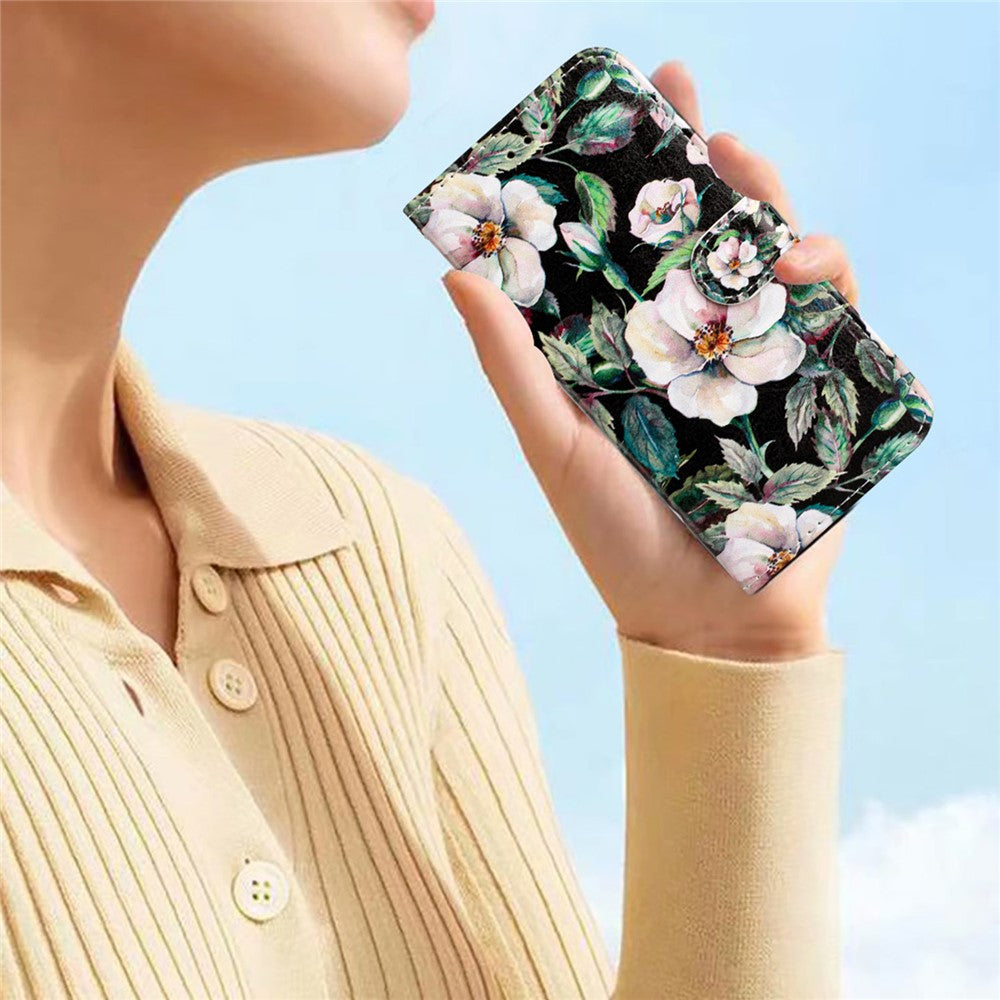 For iPhone 16 Pro Case Pattern Leather Phone Folio Cover with Card Slots Viewing Stand