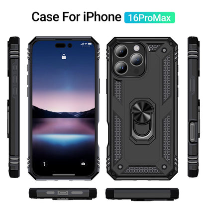 For iPhone 16 Pro Max Case PC+TPU Kickstand Anti-Drop Phone Cover