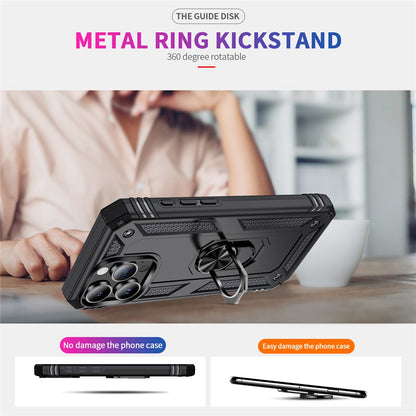 For iPhone 16 Pro Case PC+TPU Kickstand Phone Cover Support Magnetic Car Mount