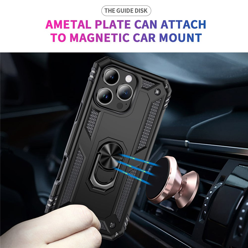 For iPhone 16 Pro Case PC+TPU Kickstand Phone Cover Support Magnetic Car Mount