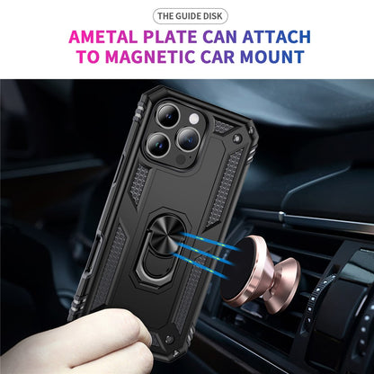 For iPhone 16 Pro Case PC+TPU Kickstand Phone Cover Support Magnetic Car Mount