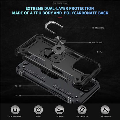 For iPhone 16 Pro Case PC+TPU Kickstand Phone Cover Support Magnetic Car Mount