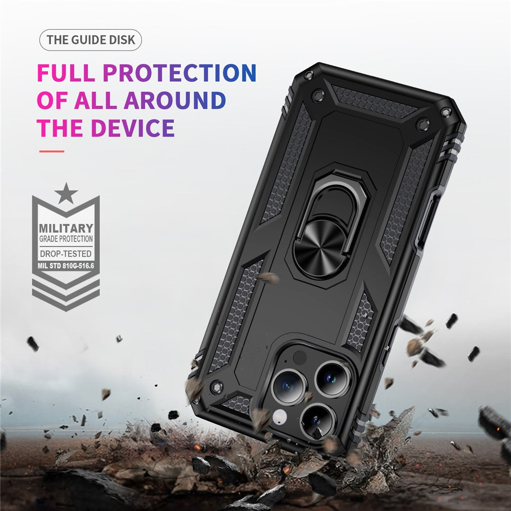 For iPhone 16 Pro Case PC+TPU Kickstand Phone Cover Support Magnetic Car Mount