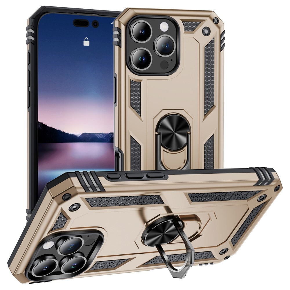 For iPhone 16 Pro Case PC+TPU Kickstand Phone Cover Support Magnetic Car Mount