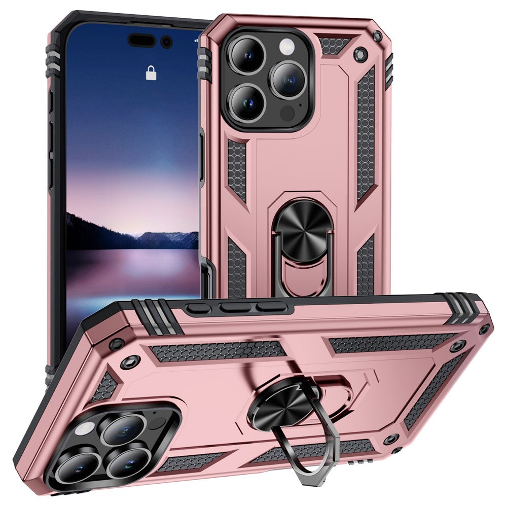 For iPhone 16 Pro Case PC+TPU Kickstand Phone Cover Support Magnetic Car Mount