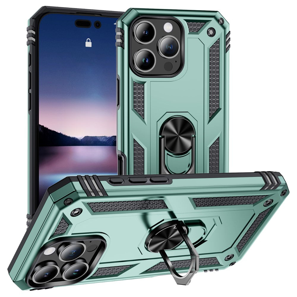For iPhone 16 Pro Case PC+TPU Kickstand Phone Cover Support Magnetic Car Mount