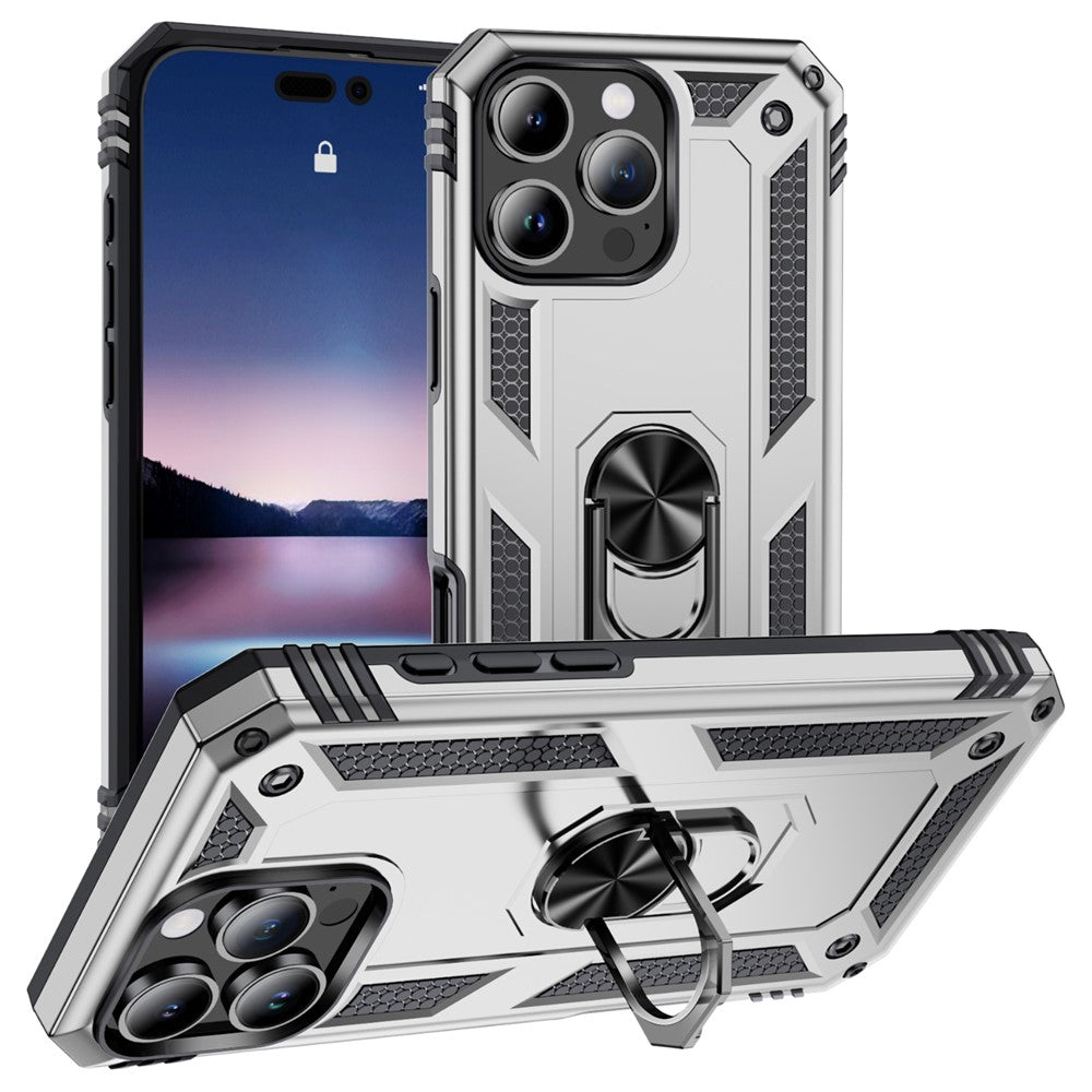 For iPhone 16 Pro Case PC+TPU Kickstand Phone Cover Support Magnetic Car Mount