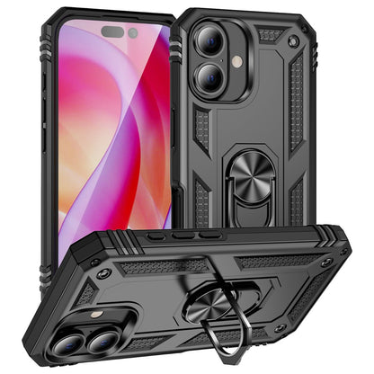 For iPhone 16 Case PC+TPU Phone Cover with Rotary Ring Kickstand
