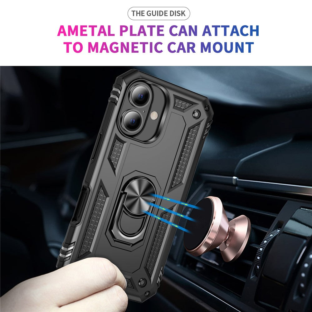 For iPhone 16 Case PC+TPU Phone Cover with Rotary Ring Kickstand