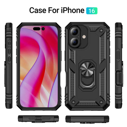For iPhone 16 Case PC+TPU Phone Cover with Rotary Ring Kickstand