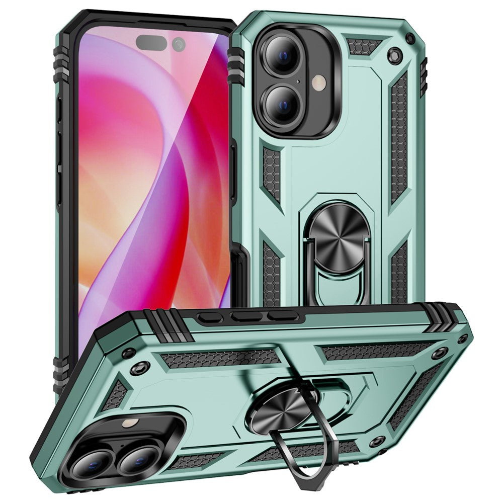 For iPhone 16 Case PC+TPU Phone Cover with Rotary Ring Kickstand
