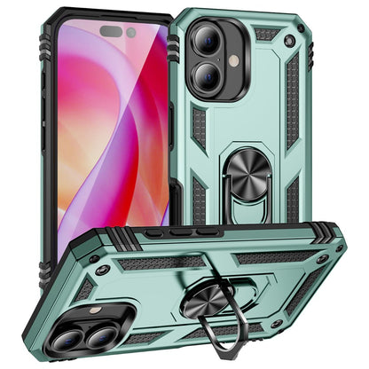 For iPhone 16 Case PC+TPU Phone Cover with Rotary Ring Kickstand