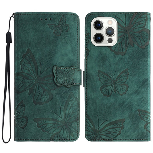 For iPhone 16 Pro Max Case Imprinted Butterfly PU Leather Folio Flip Phone Cover Skin-Touch