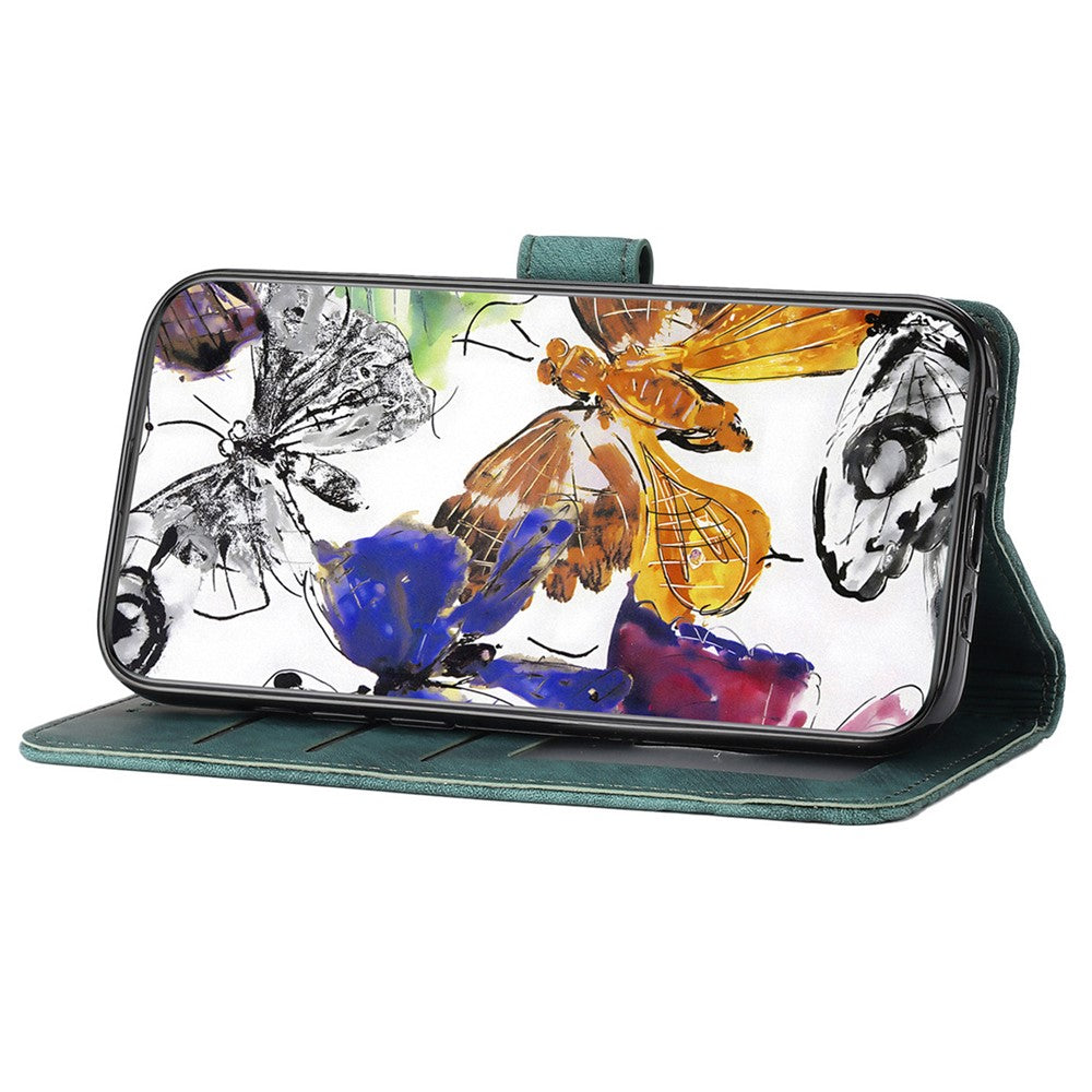 For iPhone 16 Pro Max Case Imprinted Butterfly PU Leather Folio Flip Phone Cover Skin-Touch