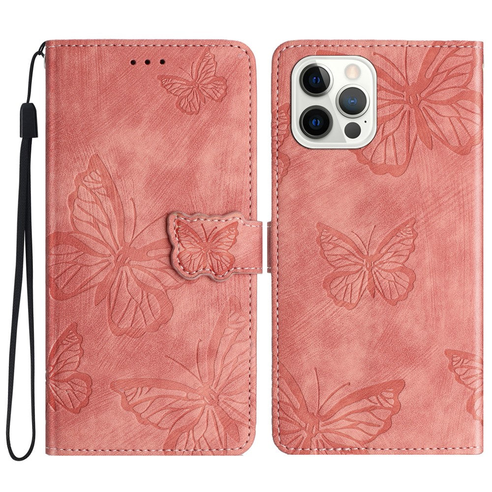 For iPhone 16 Pro Max Case Imprinted Butterfly PU Leather Folio Flip Phone Cover Skin-Touch