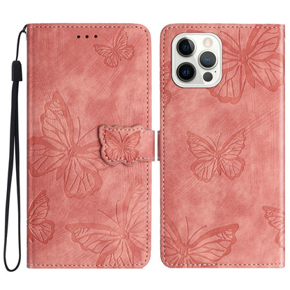 For iPhone 16 Pro Max Case Imprinted Butterfly PU Leather Folio Flip Phone Cover Skin-Touch