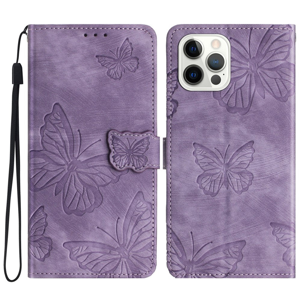 For iPhone 16 Pro Max Case Imprinted Butterfly PU Leather Folio Flip Phone Cover Skin-Touch