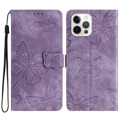 For iPhone 16 Pro Max Case Imprinted Butterfly PU Leather Folio Flip Phone Cover Skin-Touch