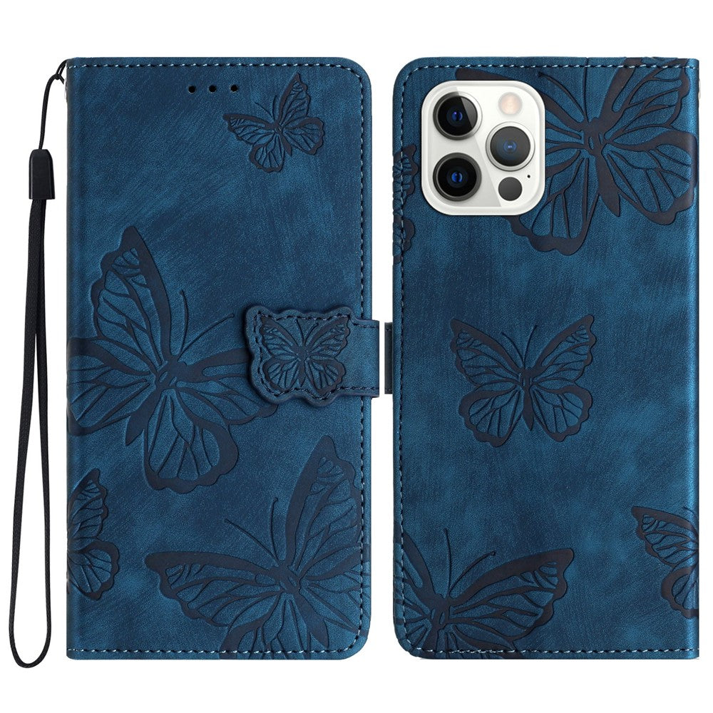 For iPhone 16 Pro Max Case Imprinted Butterfly PU Leather Folio Flip Phone Cover Skin-Touch