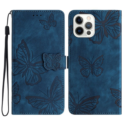 For iPhone 16 Pro Max Case Imprinted Butterfly PU Leather Folio Flip Phone Cover Skin-Touch