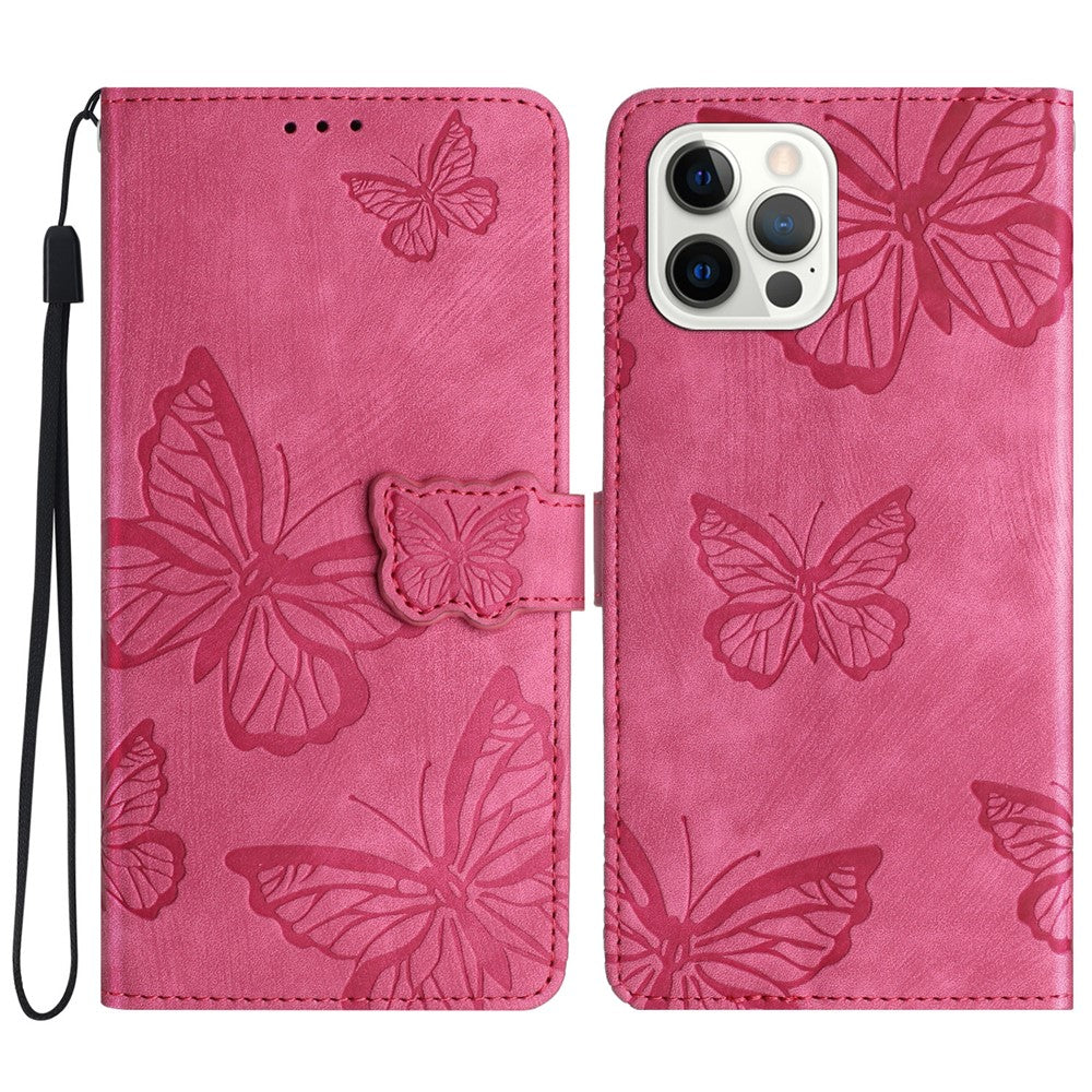 For iPhone 16 Pro Max Case Imprinted Butterfly PU Leather Folio Flip Phone Cover Skin-Touch