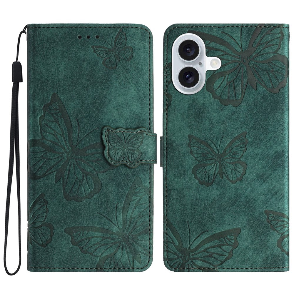 For iPhone 16 Case  PU Leather Skin Feeling Butterfly Wallet Phone Cover