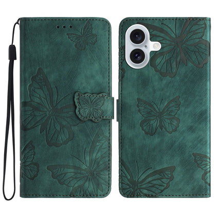 For iPhone 16 Case  PU Leather Skin Feeling Butterfly Wallet Phone Cover