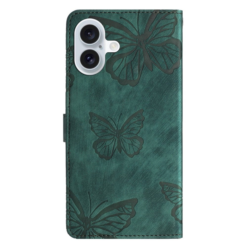 For iPhone 16 Case  PU Leather Skin Feeling Butterfly Wallet Phone Cover