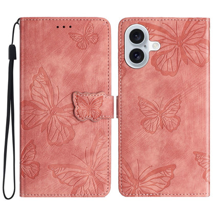 For iPhone 16 Case  PU Leather Skin Feeling Butterfly Wallet Phone Cover