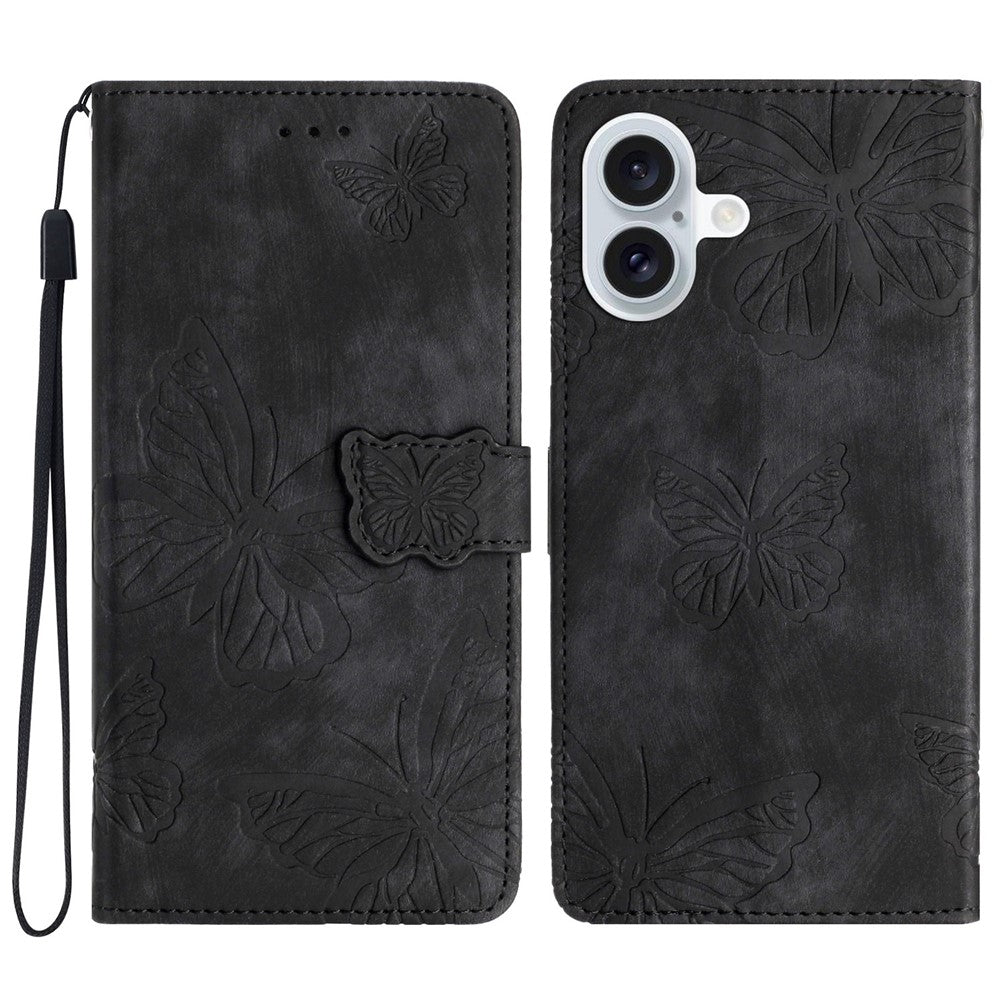For iPhone 16 Case  PU Leather Skin Feeling Butterfly Wallet Phone Cover